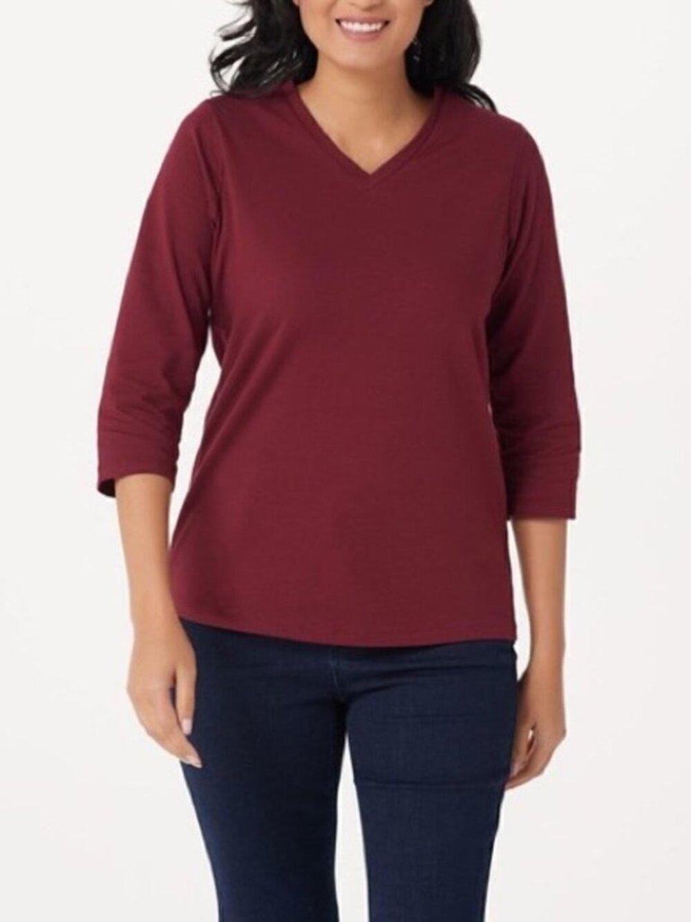 Denim & Co. Essentials Perfect V-Neck 3/4-Sleeve Top